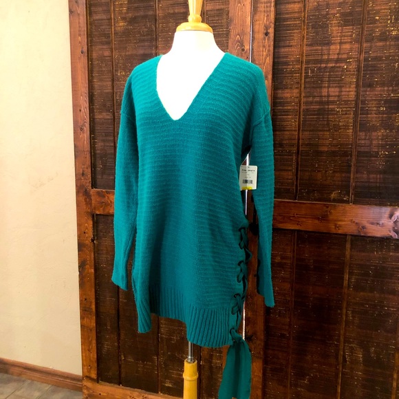 3/$30 NWT Free people heart it laces sky sweater extra long chunky knit sweater - Picture 2 of 8